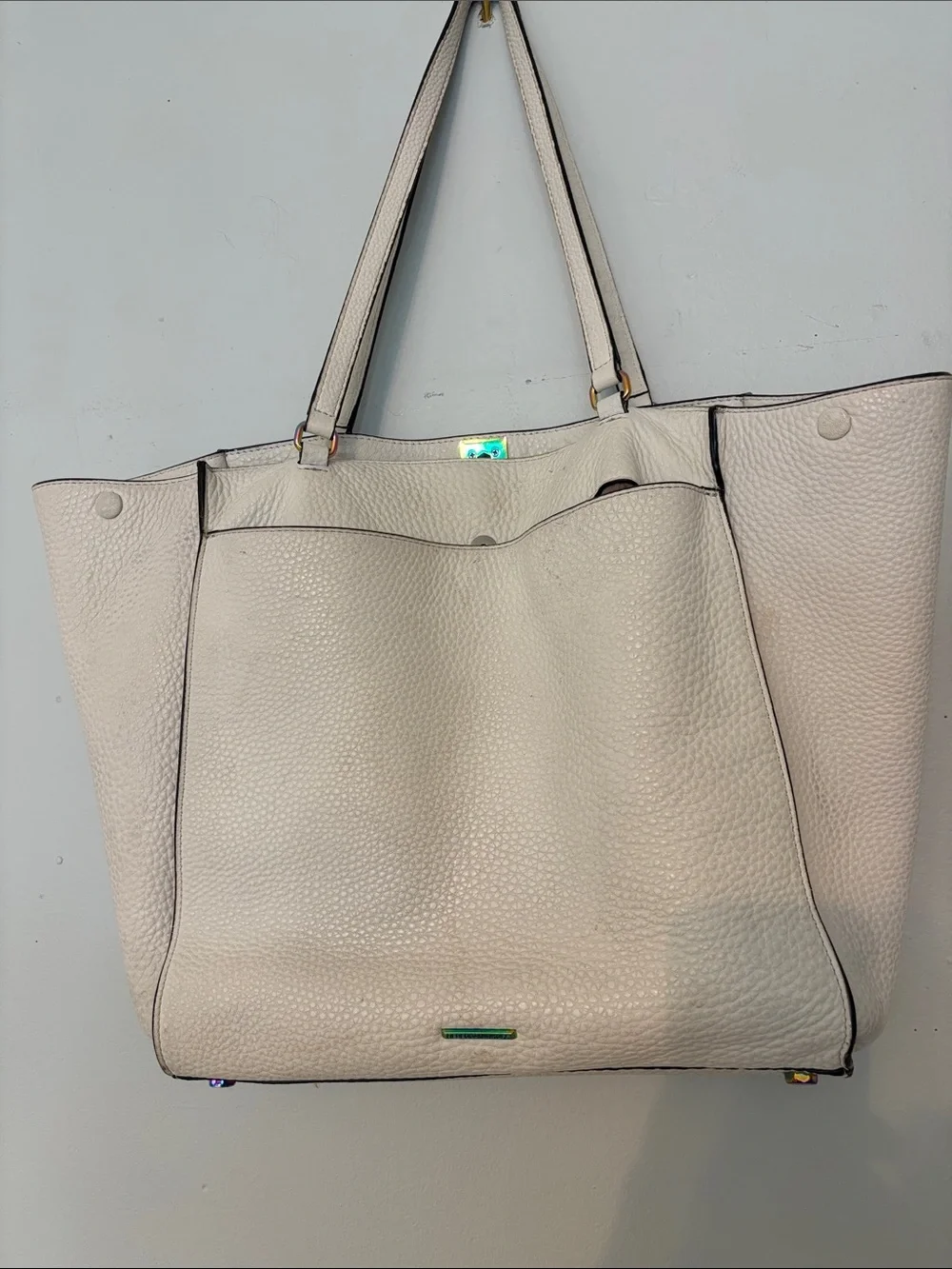 White Pebbled Leather Tote Shoulder Bag